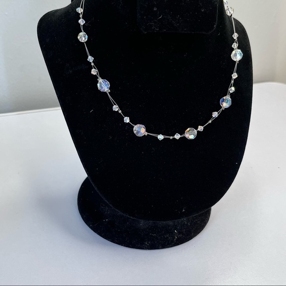 Glass Rhinestone Crystal Choker Princess Silver Wire Necklace 🔮 - Picture 1 of 5